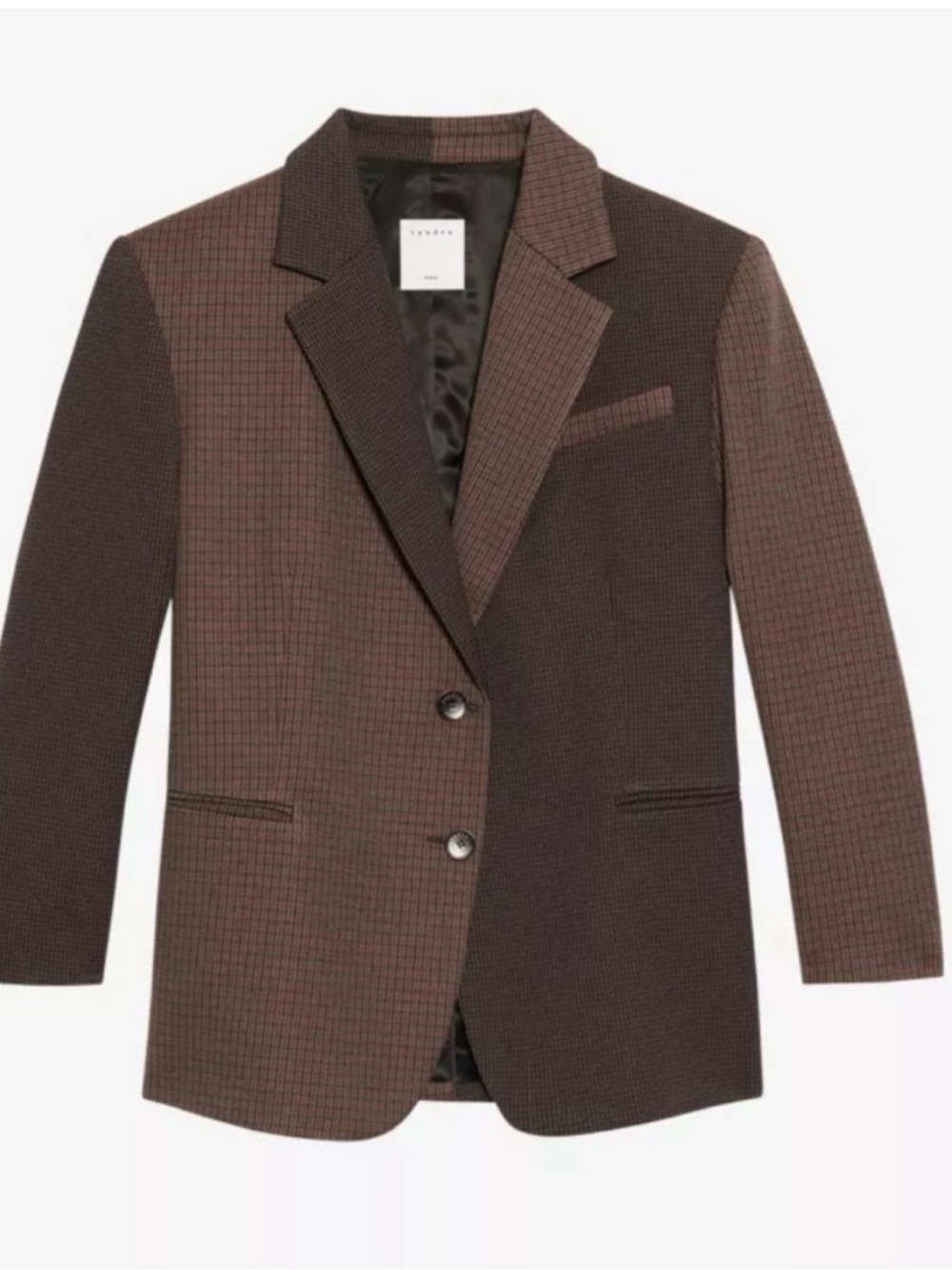SANDRO
Checked contrast-panel woven blazer NWOT